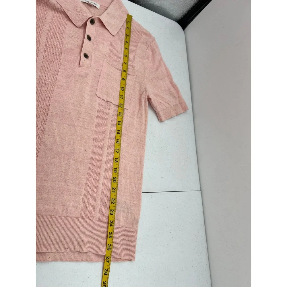Banana Republic Men Size Small Pink Preppy Retro Linen Cotton Knit Polo